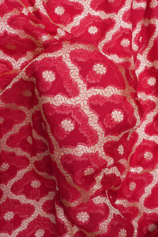 Ogee Design Chilli Red Georgette Banarasi Silk Saree