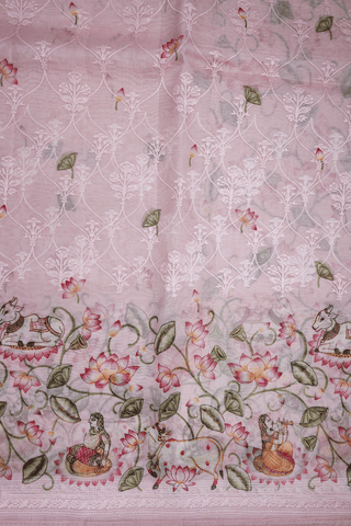 Embroidered And Printed Design Blush Pink Organza Silk Saree