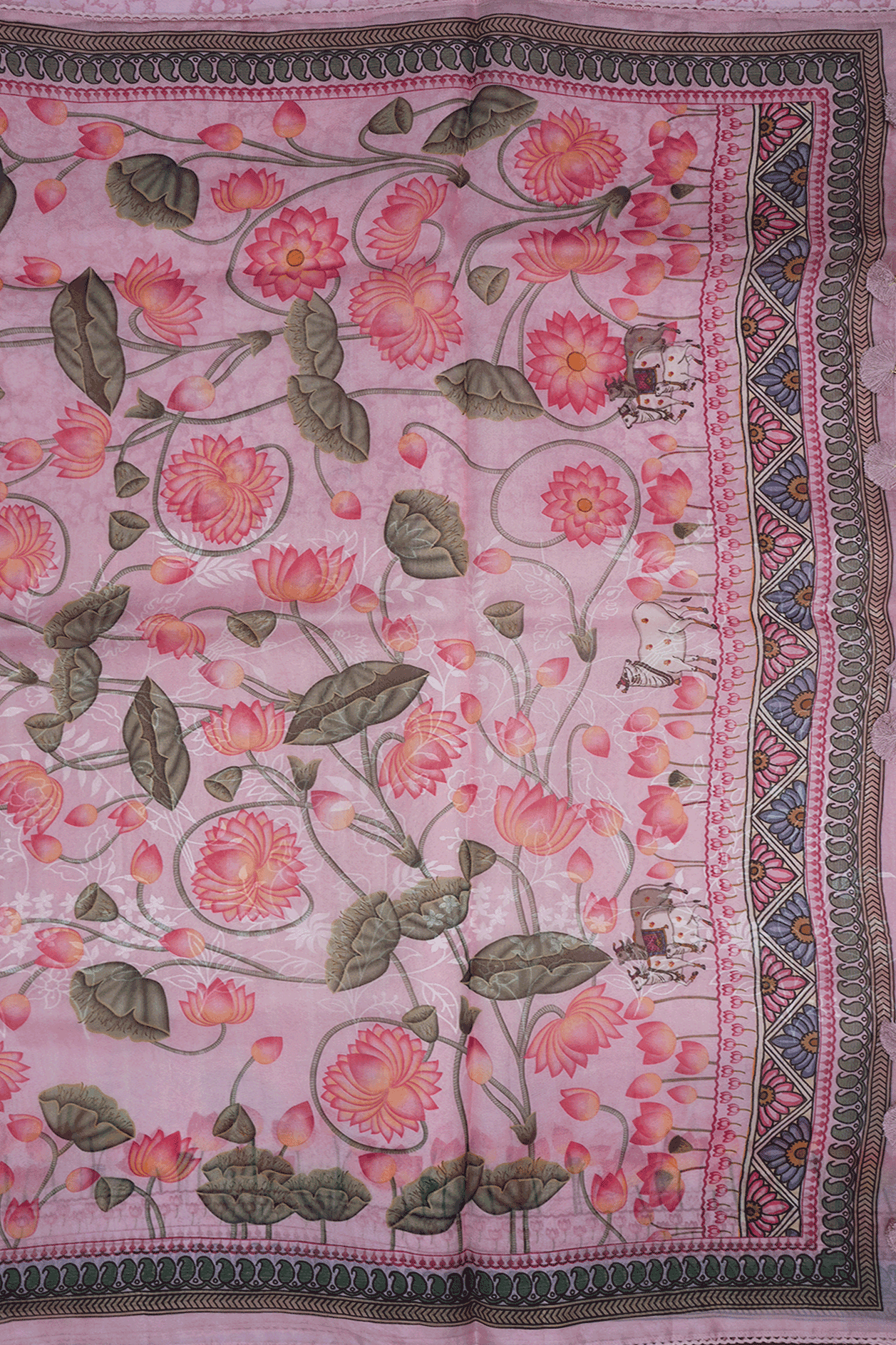 Floral Embroidered Design Pastel Pink Organza Silk Saree