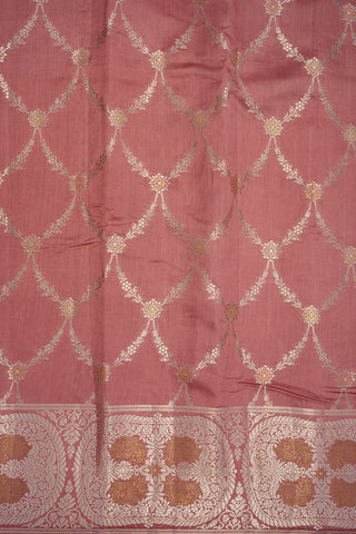 Ogee Floral Design Dusty Pink Raw Silk Saree
