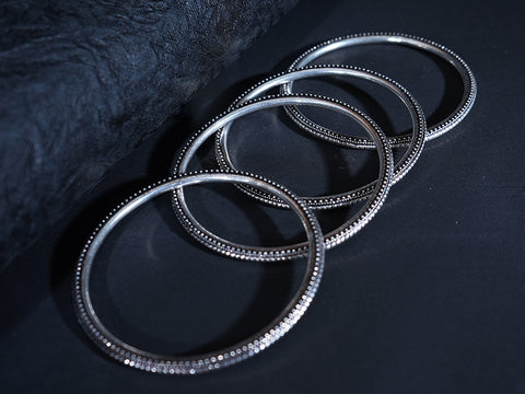 Pure Silver With Oxidise Finishing Rava Work Design Bangles