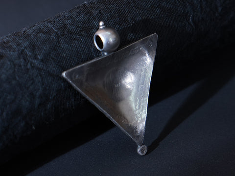 Pure Silver With Antique Finishing Rava Work Design Triangle Shape Pendant