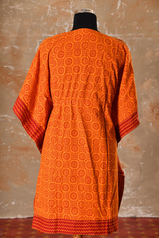 Orange Printed Cotton Kaftans Night Wear