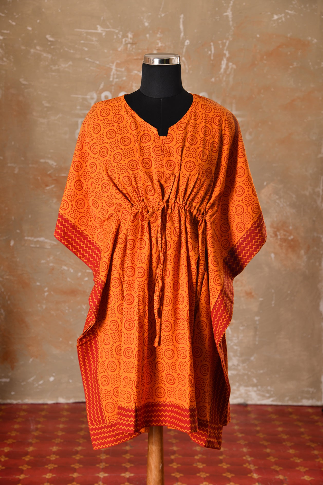 Orange Printed Cotton Kaftans Night Wear