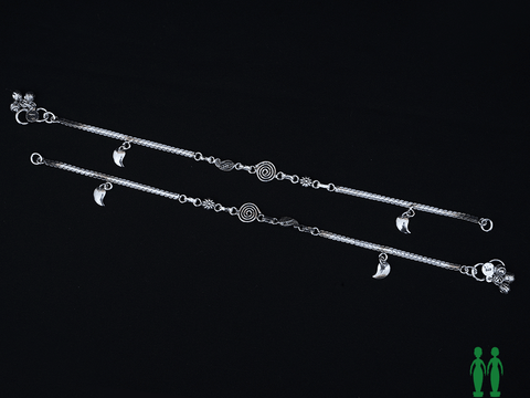 Pair Of Light Weight Oxidized Pure Silver Anklets