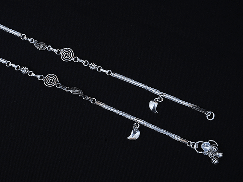 Pair Of Light Weight Oxidized Pure Silver Anklets