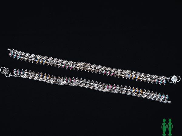 Pair Of Multicolor Enamel Design Silver Anklets