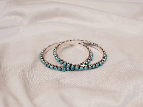 Pair Of Turquoise Blue Stone Oxidized Silver Bangles