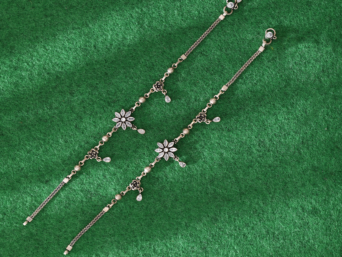 Pair Of White Topaz Stone Pure Silver Anklet