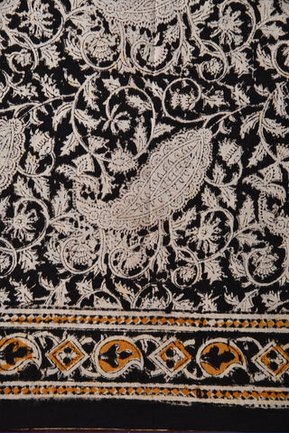 Paisley Kalamkari Printed Design Light Grey Chanderi Silk Cotton Saree