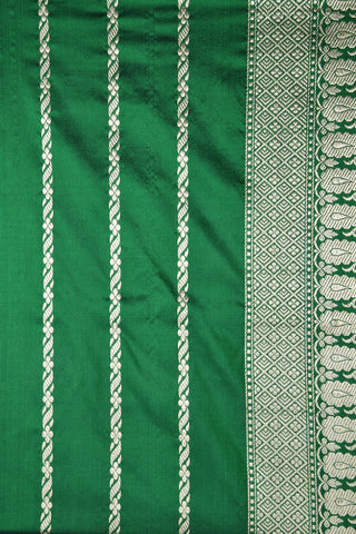 Paisley Motif Small Border Dark Green Banaras Silk Saree