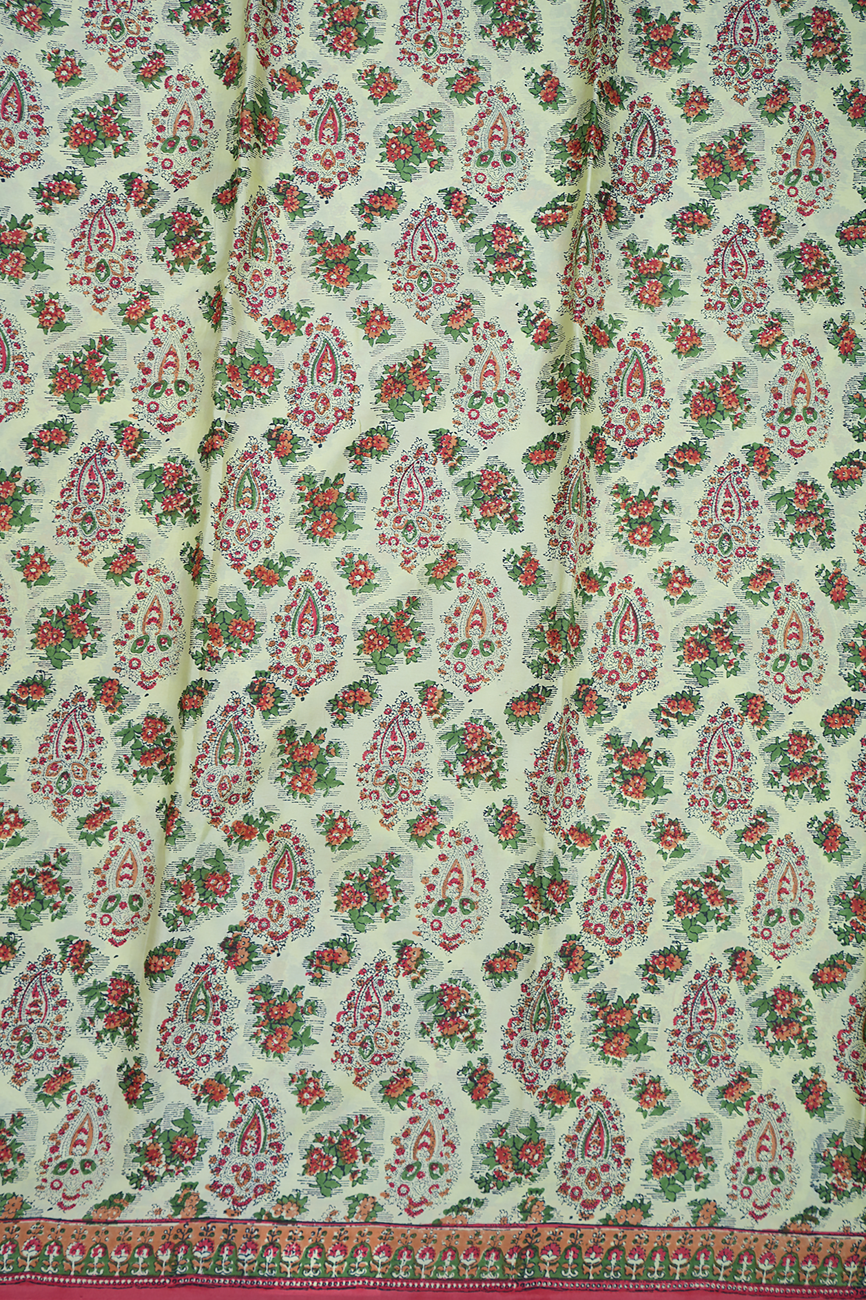 Paisley And Floral Design Pastel Green Printed Silk Saree