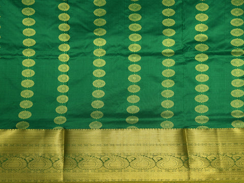 Paisley Big Border With Rudraksh Butta Leaf Green Kanchipuram Silk Unstitched Pavadai Sattai Material