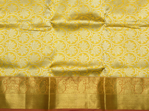 Paisley Border In Brocade Deep Yellow Kanchipuram Silk Unstitched Pavadai Sattai Material