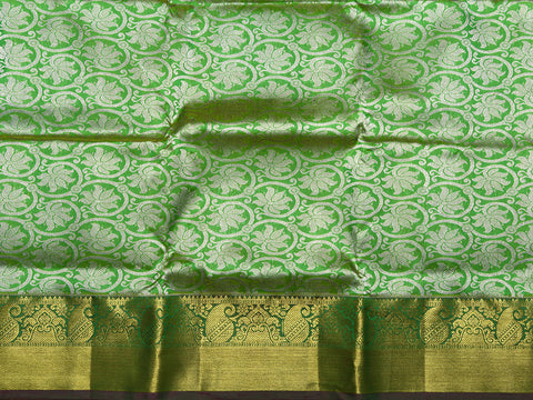 Paisley Border In Brocade Green Kanchipuram Silk Unstitched Pavadai Sattai Material