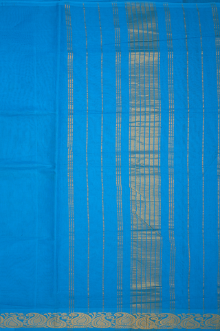 Paisley Border Plain Cerulean Blue Venkatagiri Cotton Saree