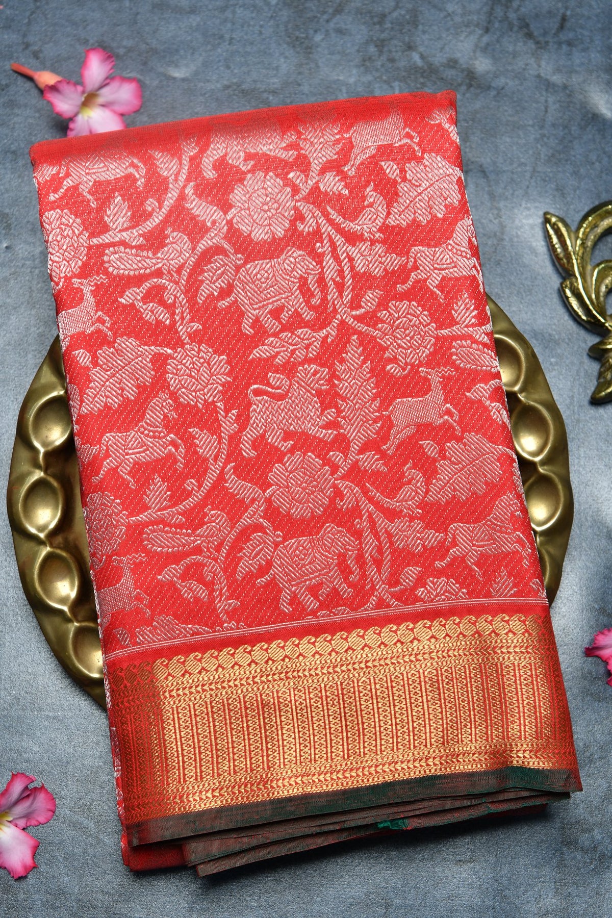 Paisley Border Vanasingaram Design Crimson Red Kanchipuram Silk Saree