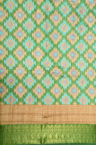 Paisley Border With Geometric Pattern Digital Printed Multicolor Semi Raw Silk Saree