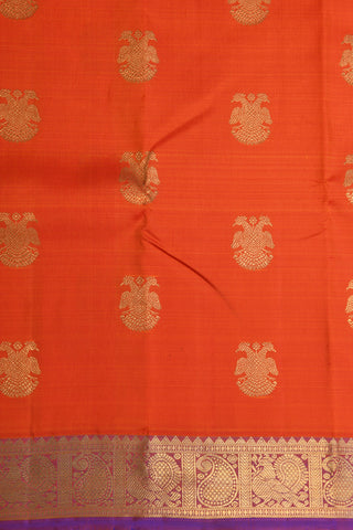 Paisley Border With Iruthalai Pakshi Motif Orange Kanchipuram Silk Saree