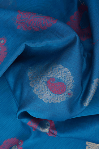 Paisley Buttas Capri Blue Kora Silk Cotton Saree