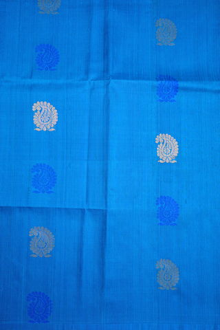 Paisley Buttas Cobalt Blue Raw Silk Saree