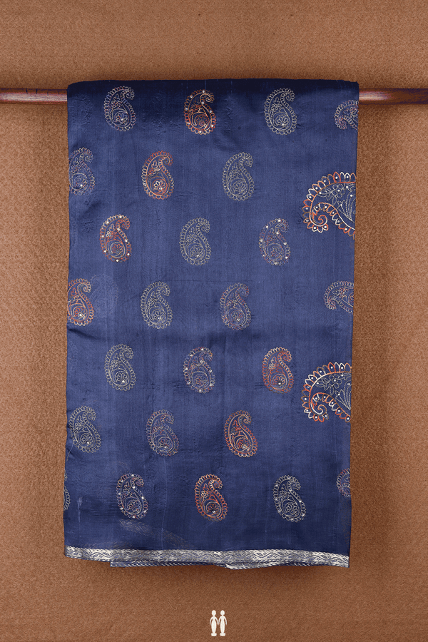 Paisley Buttas Pigeon Blue Raw Silk Saree