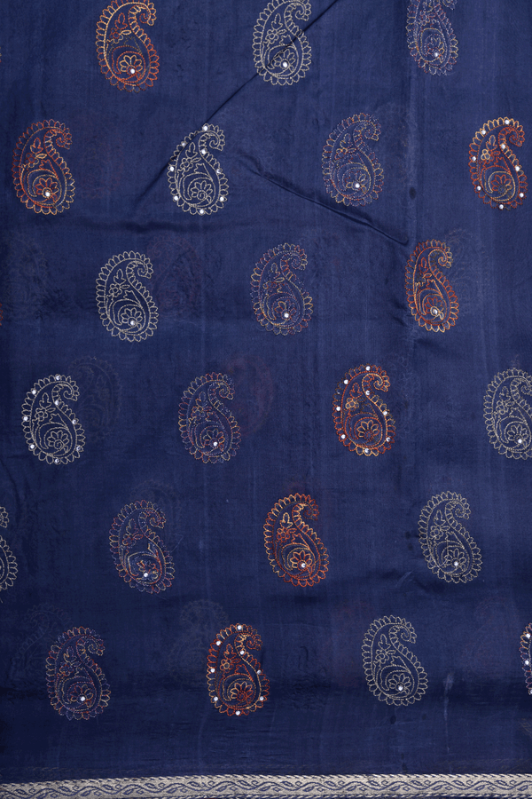 Paisley Buttas Pigeon Blue Raw Silk Saree