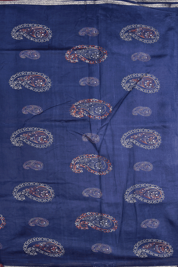 Paisley Buttas Pigeon Blue Raw Silk Saree