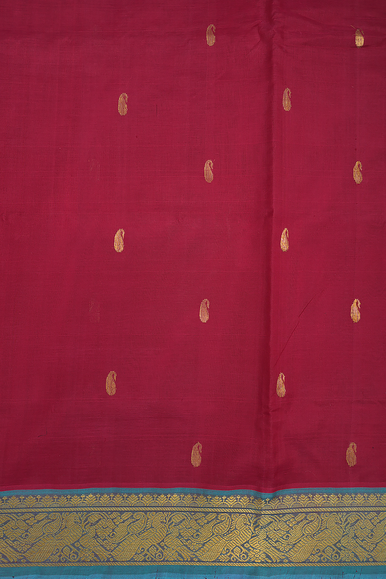 Paisley Buttas Rust Red Traditional Silk Cotton Saree
