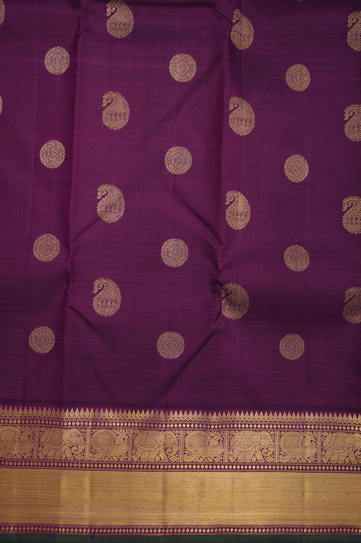 Paisley And Chakram Motif Plum Purple Kanchipuram Silk Saree