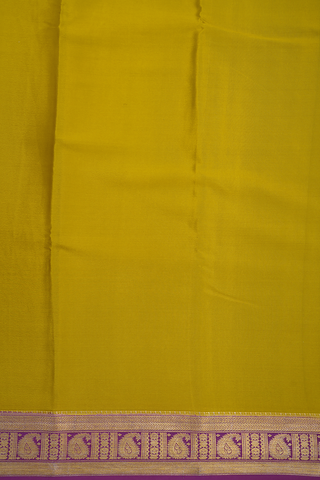 Paisley Chevron Border Plain Golden Yellow Mysore Silk Saree