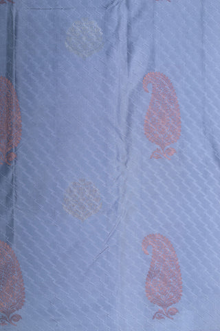 Paisley Copper Zari Butta Slate Blue Kanchipuram Silk Saree