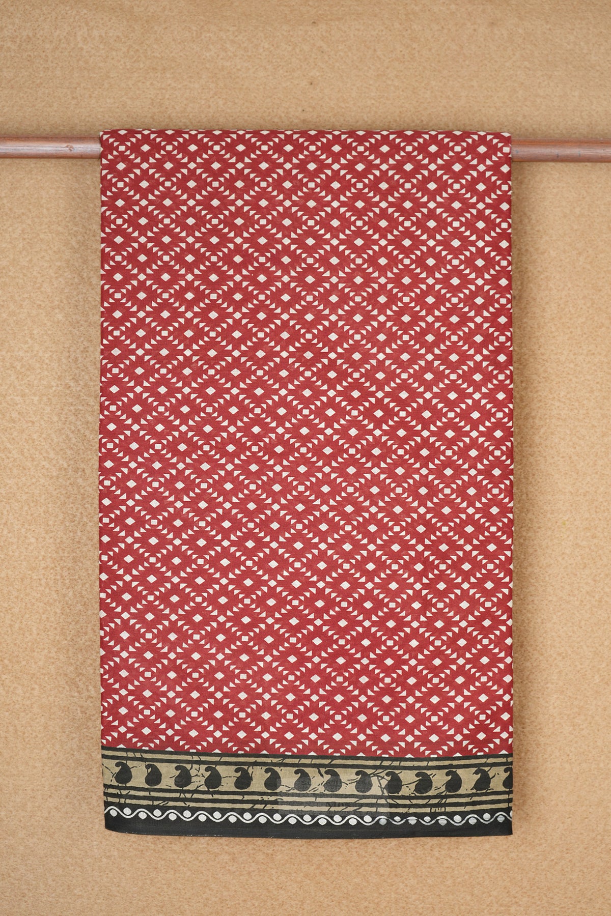 Paisley Design Border Ruby Red Ahmedabad Cotton Saree