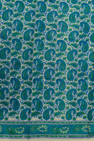 Paisley Design Mint Green And Cream Color Printed Silk Saree