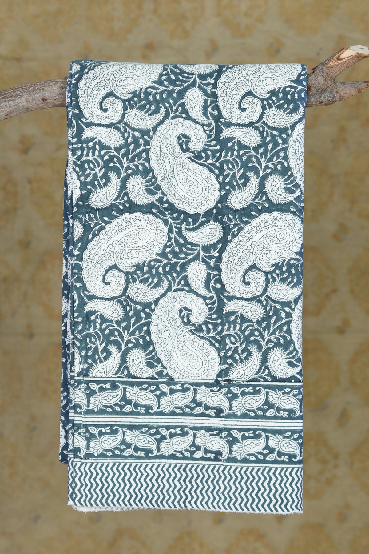 Paisley Design Grey Printed Cotton Double Bedspread