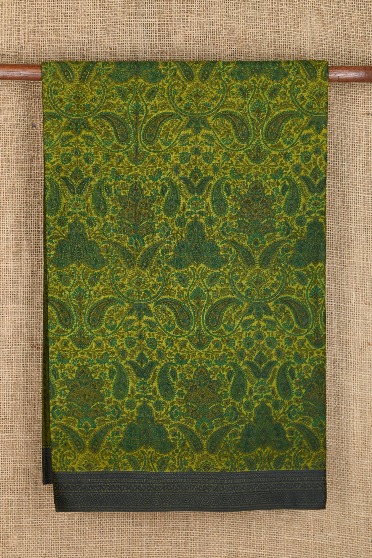 Paisley Design Mehandi Green Printed Ahmedabad Cotton Saree