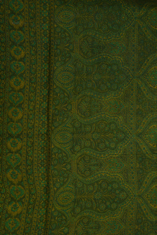 Paisley Design Mehandi Green Printed Ahmedabad Cotton Saree