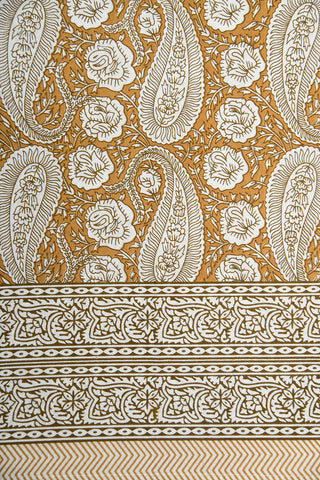 Paisley Design Mustard And Off White Cotton Double Bedspread With Pillow Cover