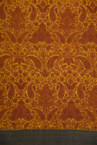 Paisley Design Ochre Orange Printed Ahmedabad Cotton Saree