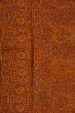 Paisley Design Ochre Orange Printed Ahmedabad Cotton Saree