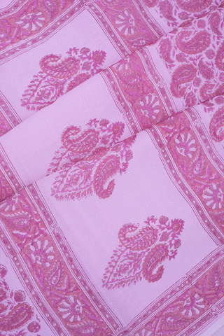 Paisley Design Printed Pastel Pink Chiffon Saree