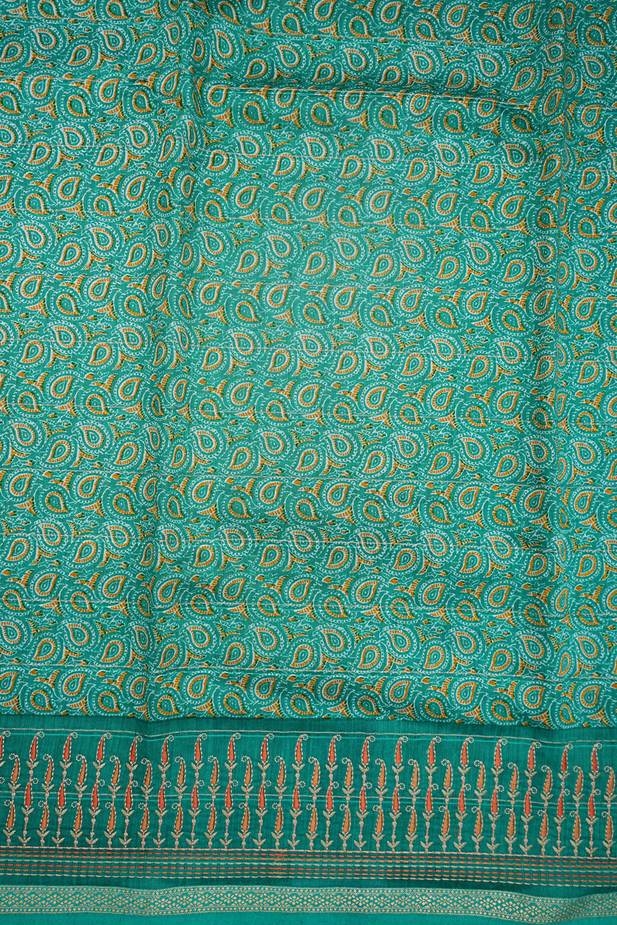 Paisley Design Sea Green Chanderi Silk Cotton Saree