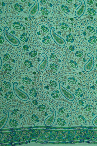 Paisley Digital Printed Mint Green Crepe Silk Saree