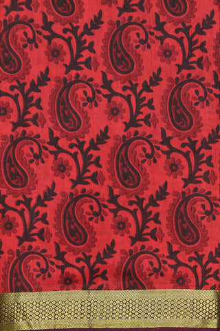 Digital Printed Paisley Design Red Semi Raw Silk Saree