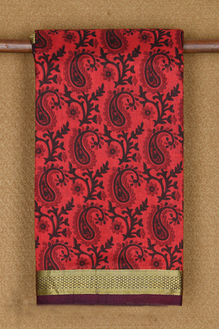Digital Printed Paisley Design Red Semi Raw Silk Saree