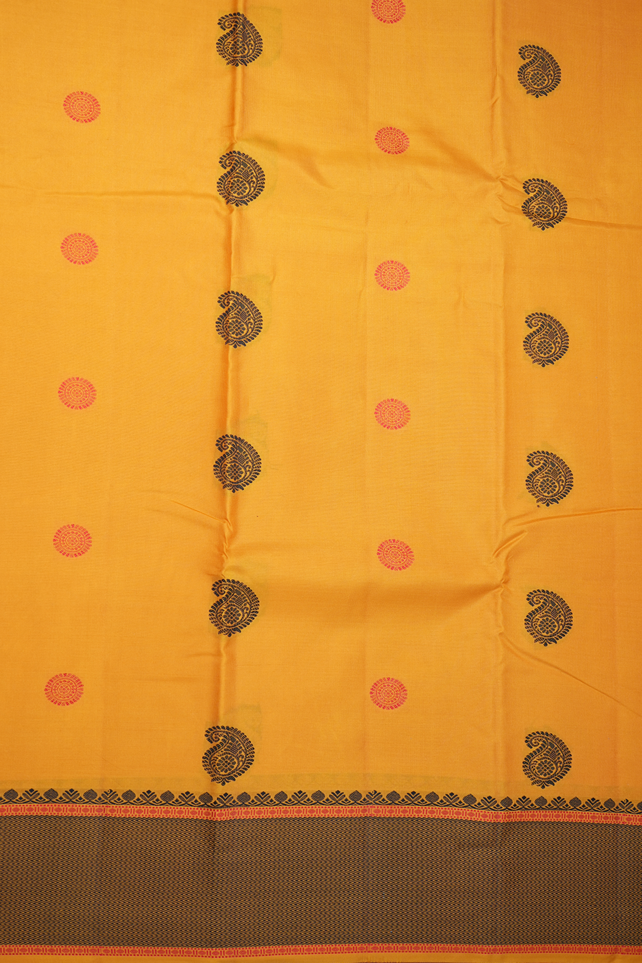 Paisley Floral Buttas Marigold Orange Kanchipuram Silk Saree
