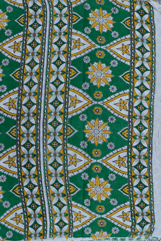 Paisley Floral Design Green And Yellow Kalamkari Cotton Saree