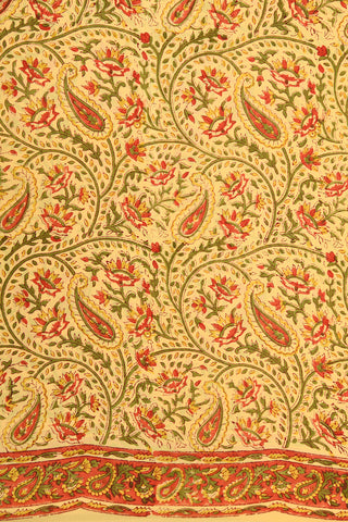 Paisley Floral Digital Printed Soft Yellow Crepe Silk Saree