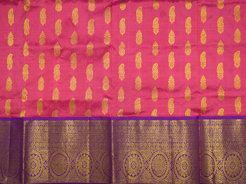 Paisley Floral Zari Motifs Hot Pink Pavadai Sattai Material