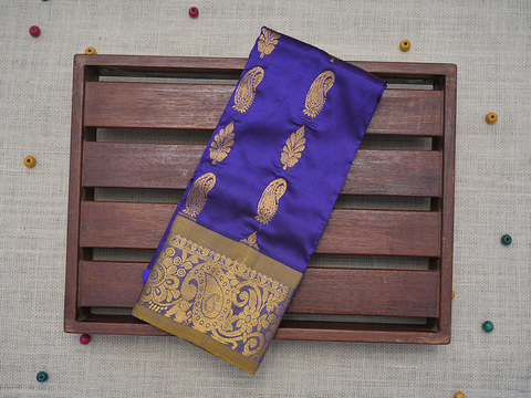 Paisley Floral Zari Motifs Royal Blue Pavadai Sattai Material